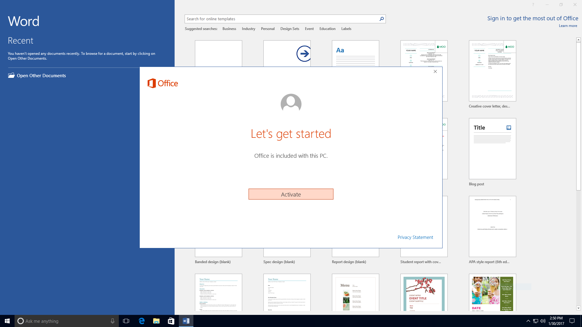 activating microsoft office 2016